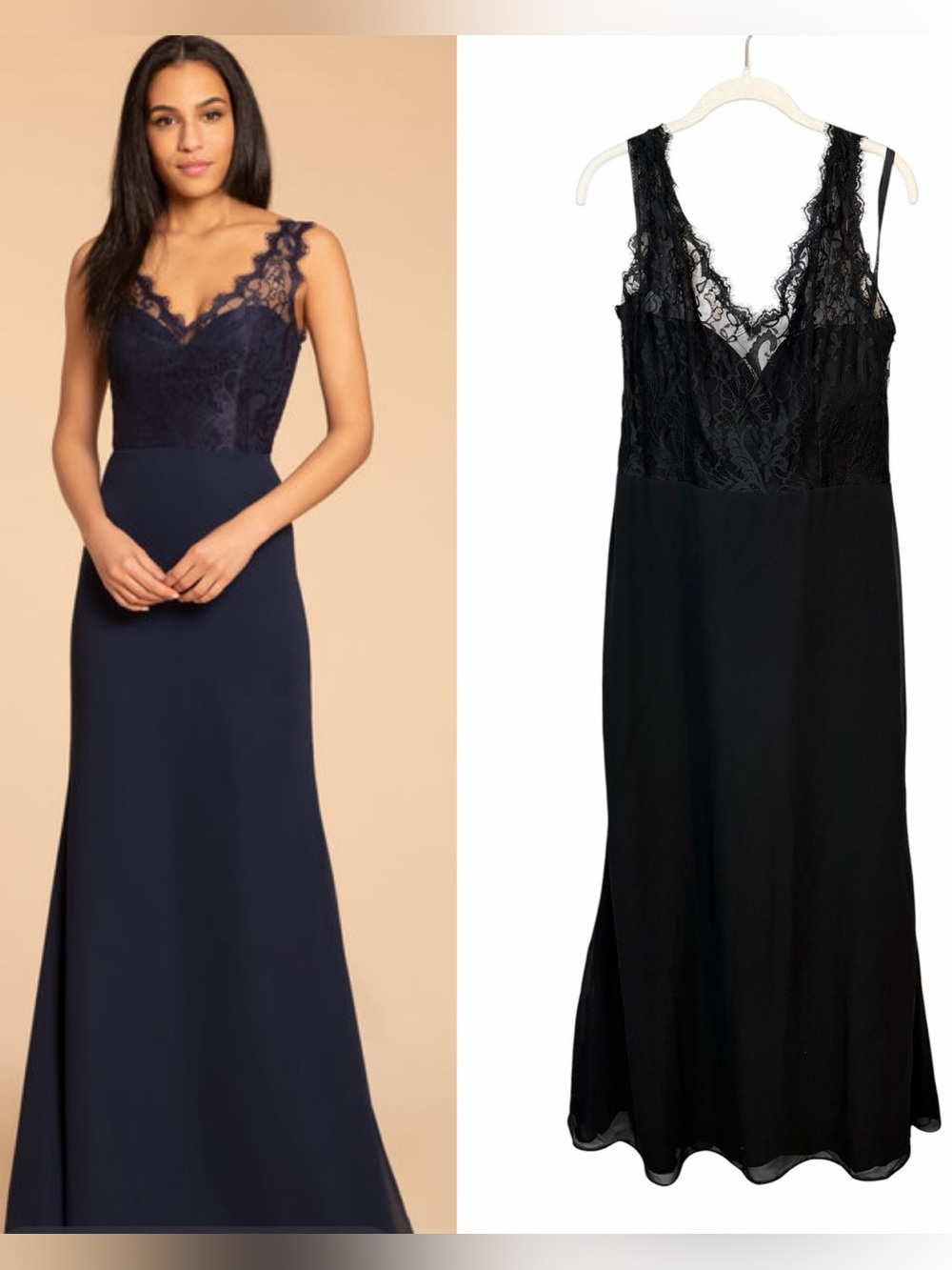 Hayley Paige Occasions 5963 Lace & Chiffon Black Bridesmaid Dress Size 14